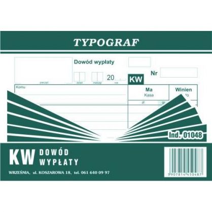 Druk KW Dowód Wypłaty Typograf 01048 A6 80kar