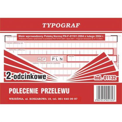 Druk Polecenie przelewu TYPOGRAF 2-odcinkowy 01132