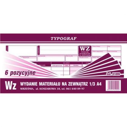 Druk WZ wydanie na zewnątrz Typograf 01099 1/4 A4 80 kartk.